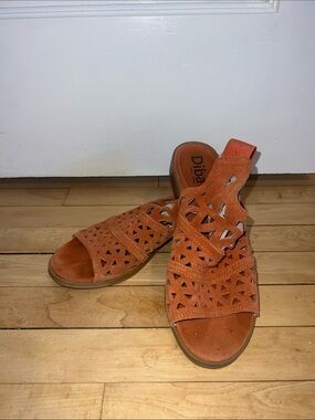 Diba Orange Suede Laser-Cut Slingback Sandals